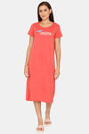 Rosaline Symmetry Knit Cotton Mid Length Nightdress  - Valiant Poppy — thumbnail 4